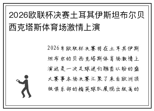 2026欧联杯决赛土耳其伊斯坦布尔贝西克塔斯体育场激情上演