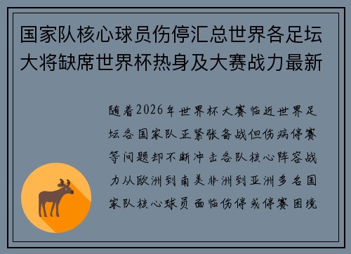 国家队核心球员伤停汇总世界各足坛大将缺席世界杯热身及大赛战力最新追踪 国家队核心球员伤停汇总世界各足坛大将缺席世界杯热身及大赛战力最新追踪